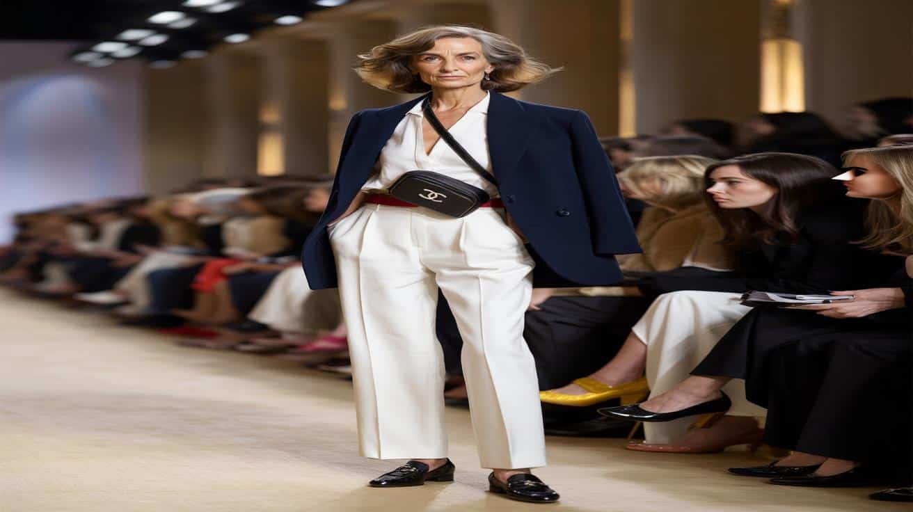 Inès de la Fressange stawia na biały spodnie na pokazie Chanel