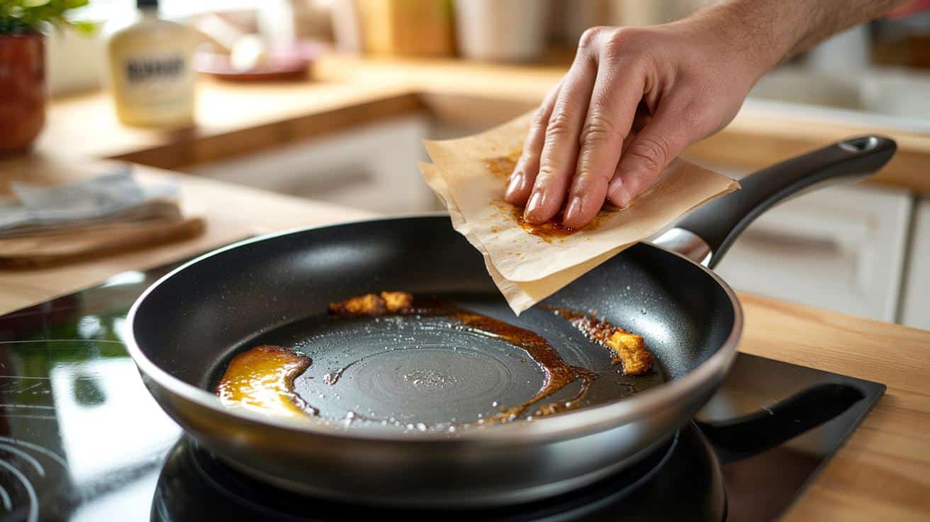 Ten trik z papierem do pieczenia sprawia, że patelnia wygląda jak nowa bez szorowania – kucharze używają go od lat