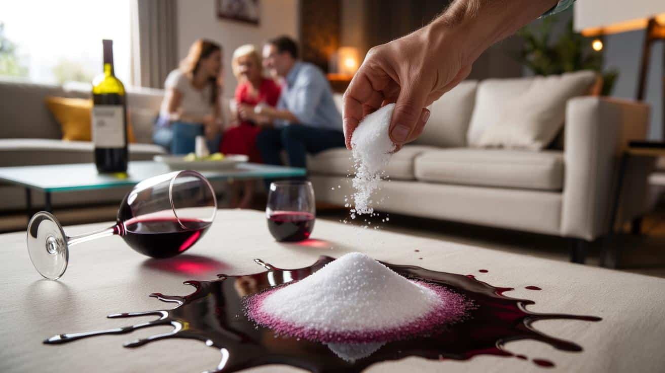 Ten trik z solą pomaga usunąć plamy z czerwonego wina w kilka minut