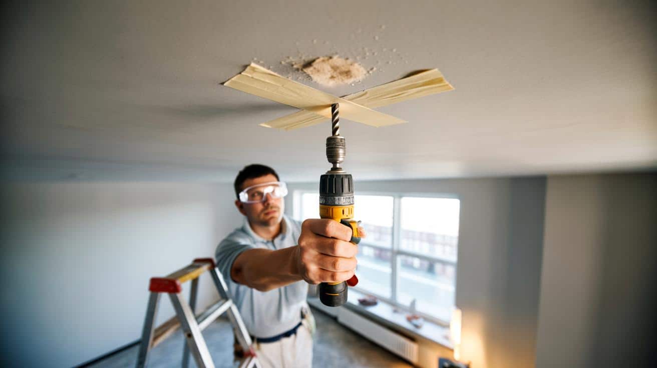 Sposób na to żeby tynk na suficie nie odpryskiwał przy wierceniu dziur który stosują ekipy remontowe i który wymaga jednej czynności przed przystawieniem wiertarki a nie po pojawieniu się pęknięcia