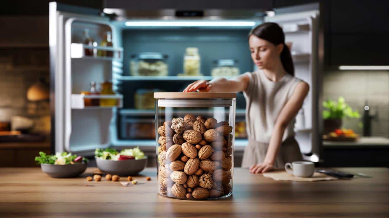 Sposób na to żeby orzechy włoskie i migdały kupowane na wagę nie jełczały przez 3 miesiące który stosują sklepy ze zdrową żywnością i który wymaga tylko jednego pojemnika i jednej zasady przechowywania