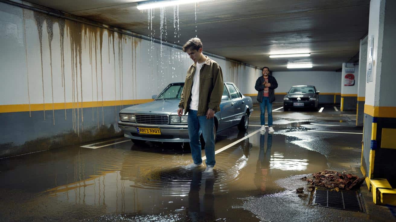 Były zarządca nieruchomości opisuje co sprawdzić w garażu podziemnym przed kupnem miejsca parkingowego bo 60 procent kupujących odkrywa problemy dopiero przy pierwszym opadzie deszczu