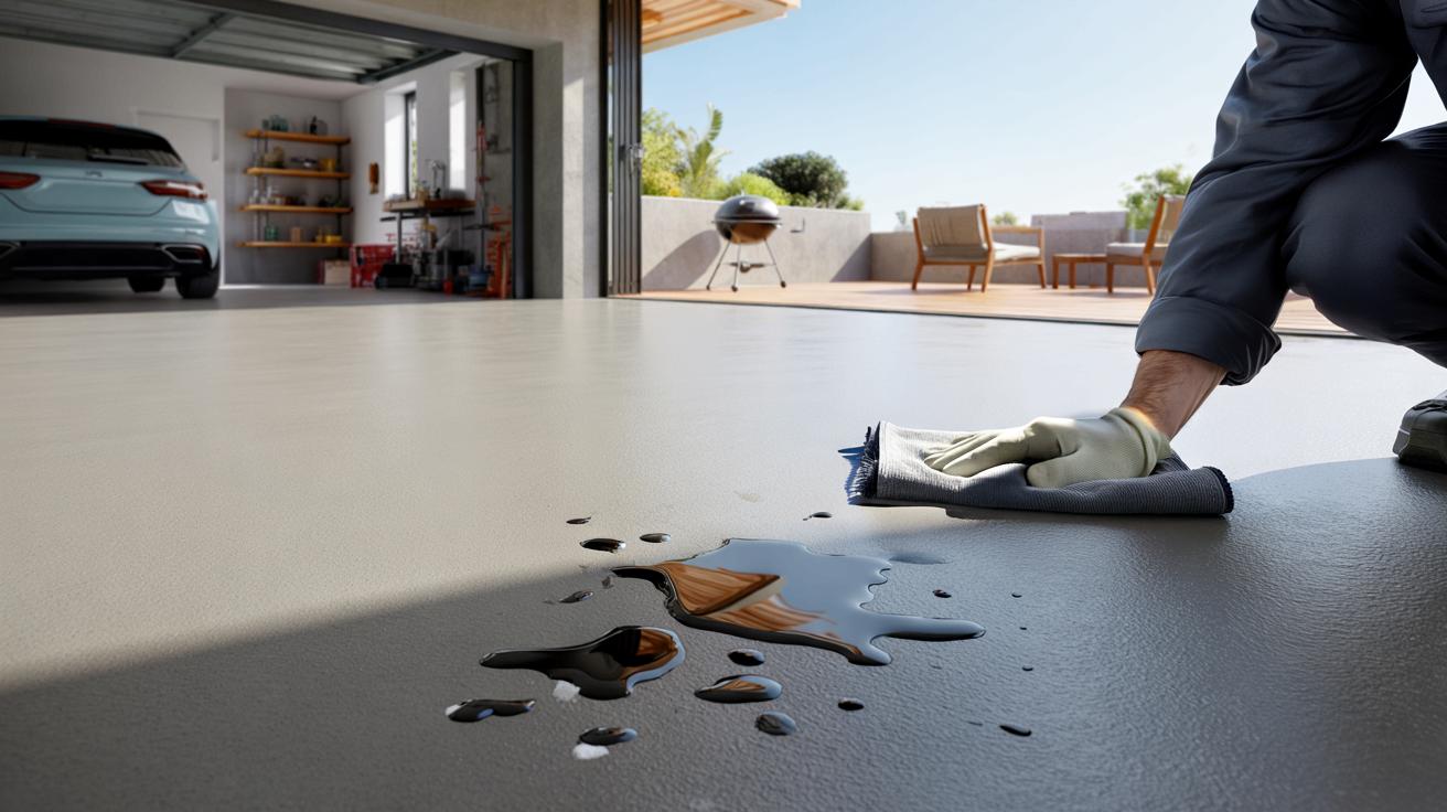 Sposób na to żeby beton na tarasie lub w garażu nie wchłaniał plam z oleju silnikowego który stosują konstruktorzy hal przemysłowych i który wymaga jednorazowej impregnacji przed pierwszym użytkowaniem