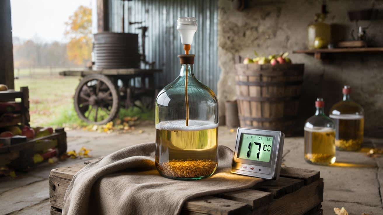 Sposób na to żeby domowe wino jabłkowe było wytrawne i klarowne który stosują winiarze amatorzy z Lubelszczyzny i który polega na temperaturze fermentacji a nie na ilości drożdży ani cukru dodawanego na początku