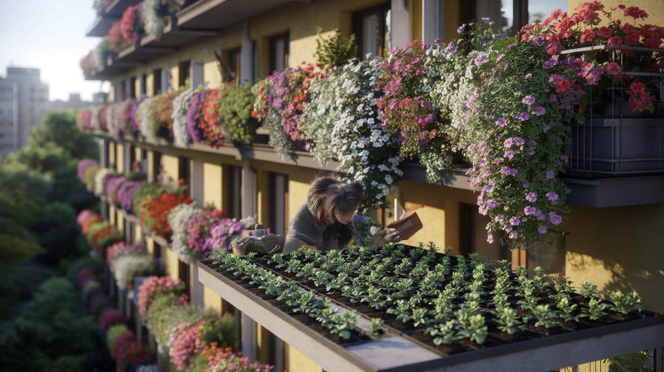 Sposób na to żeby wiszące kwiaty w skrzynkach balkonowych były gęste i bujne przez cały sezon który stosują dekoratorzy na festiwalach ogrodniczych i który polega na rozstawie sadzonek a nie na rodzaju nawozu