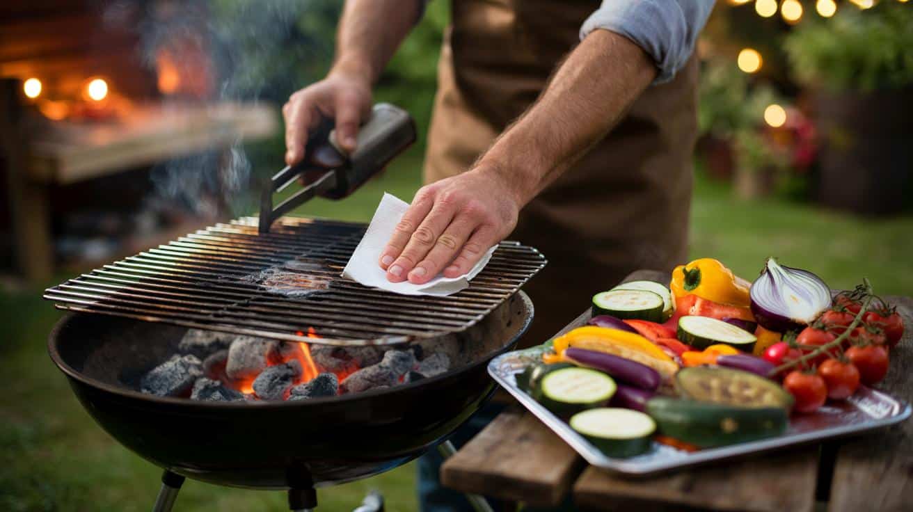 Sposób na to żeby grillowane warzywa nie przywierały do rusztu który stosują grillmasterzy i który polega na przygotowaniu rusztu przed rozpaleniem a nie na olejowaniu warzyw bezpośrednio przed położeniem na grillu