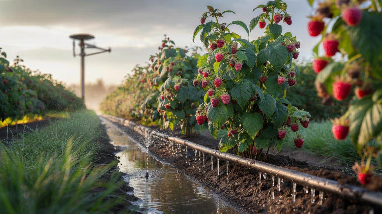 Sposób na to żeby ogrodowe maliny jesienne owocowały do pierwszych mrozów który stosują sadownicy i który polega na nawadnianiu kroplowym korzeni a nie na deszczowaniu roślin od góry jak robi większość