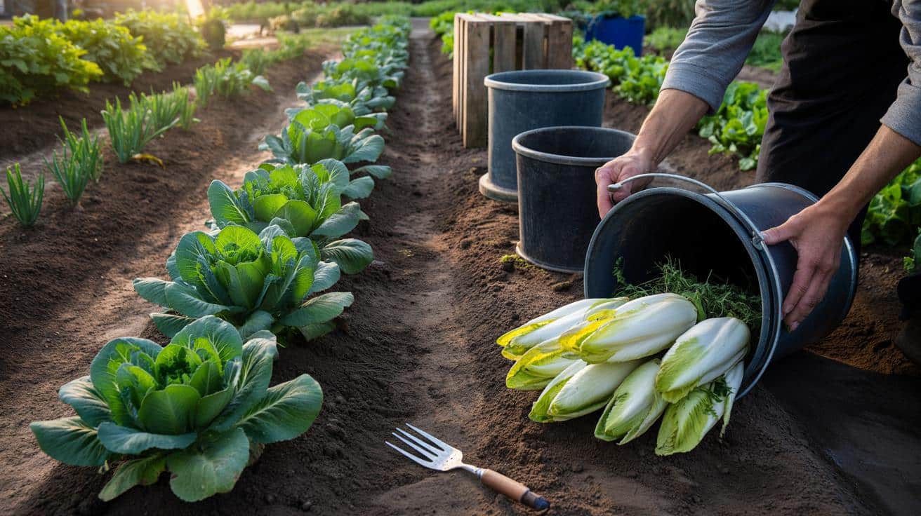 Sposób na to żeby cykoria i endywia uprawiane w ogrodzie nie były gorzkie który stosują ogrodnicy i który polega na przykryciu roślin na 2 tygodnie przed zbiorem a nie na odmianie ani terminie siewu