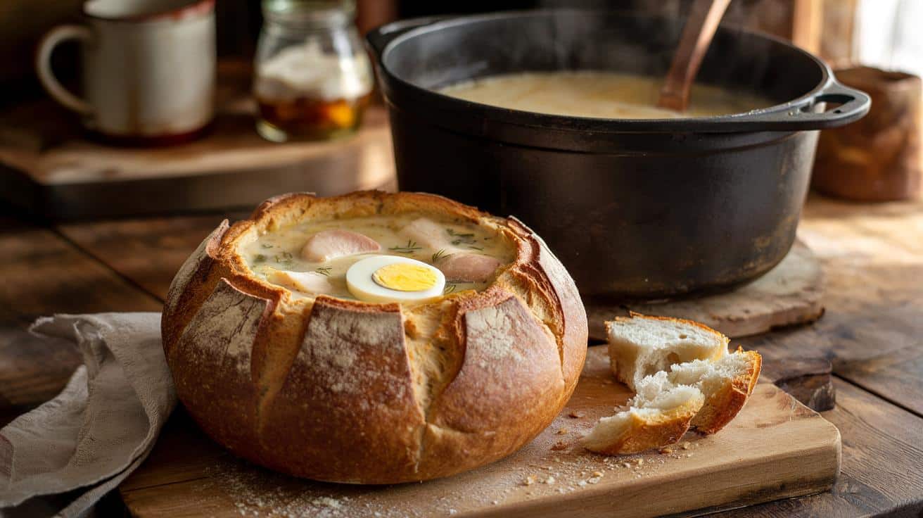 Ten zapomniany polski przepis na żurek z chlebem pieczonego w garnku żeliwnym podbija internet od tygodnia