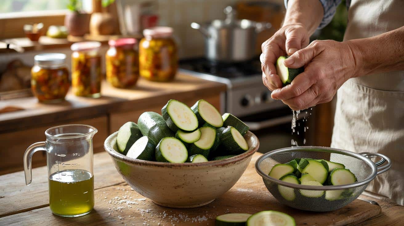 Sposób na to żeby domowe przetwory z cukinii nie były wodniste i mdłe który stosują gospodynie i który polega na odsoleniu cukinii przez konkretny czas przed gotowaniem a nie na dodawaniu większej ilości przypraw