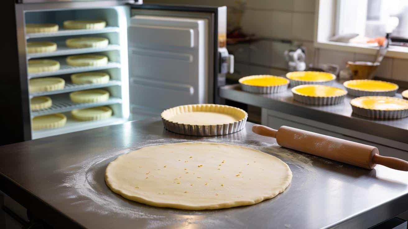 Sposób na to żeby ciasto kruche do tarty nie kurczyło się podczas pieczenia który stosują cukiernie i który polega na chłodzeniu ciasta przez konkretną liczbę godzin przed wykładaniem na formę a nie na grubości wałkowania