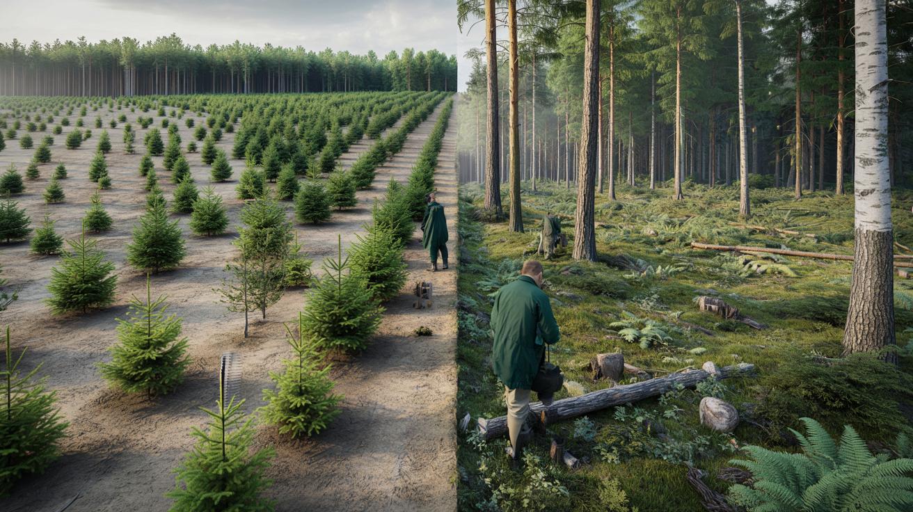 Były pracownik polskiej firmy zarządzającej lasami wyjaśnia dlaczego leśnicy sadzą drzewa w rzędach mimo że las naturalny rośnie inaczej i co konkretnie te rzędy oznaczają dla bioróżnorodności w polskich lasach państwowych