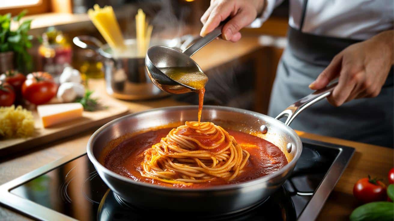 Dlaczego twoje makarony z sosem są rzadkie zamiast gęste i technika włoskich kucharzy z wodą po gotowaniu makaronu