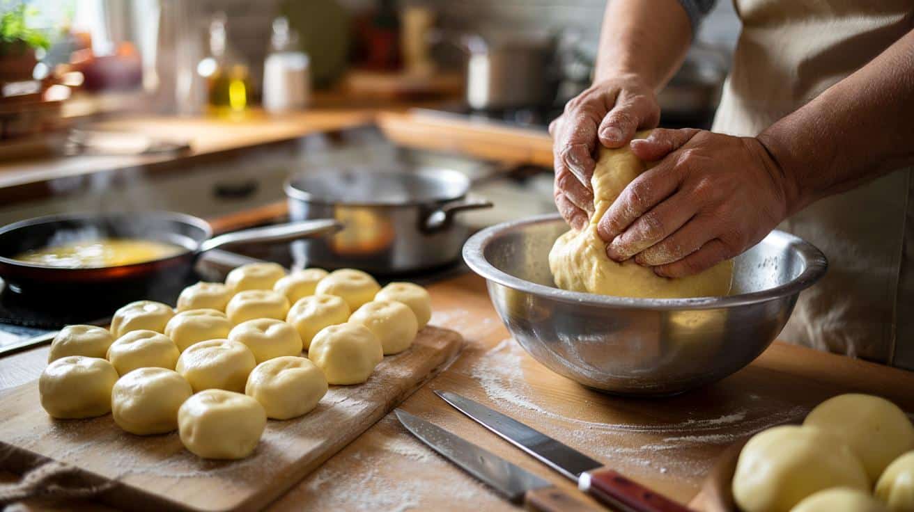 Ta technika wyrabiania ciasta na kopytka bez mąki na blacie sprawia że są delikatniejsze i nie kleją się nigdy