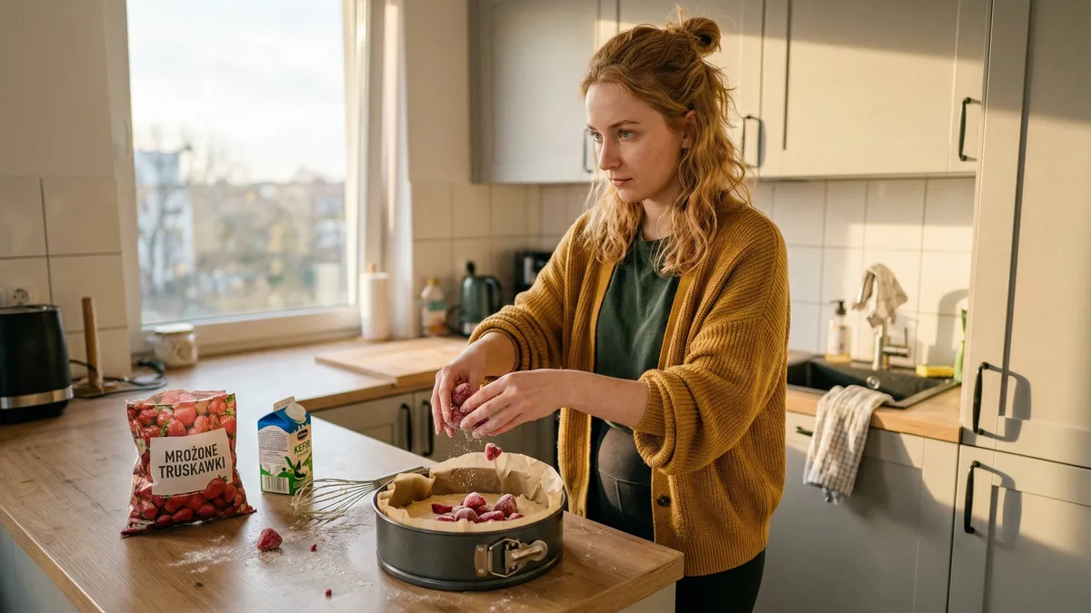 Ciasto z mrożonymi truskawkami: prosty przepis na wilgotny placek bez owocowej kałuży