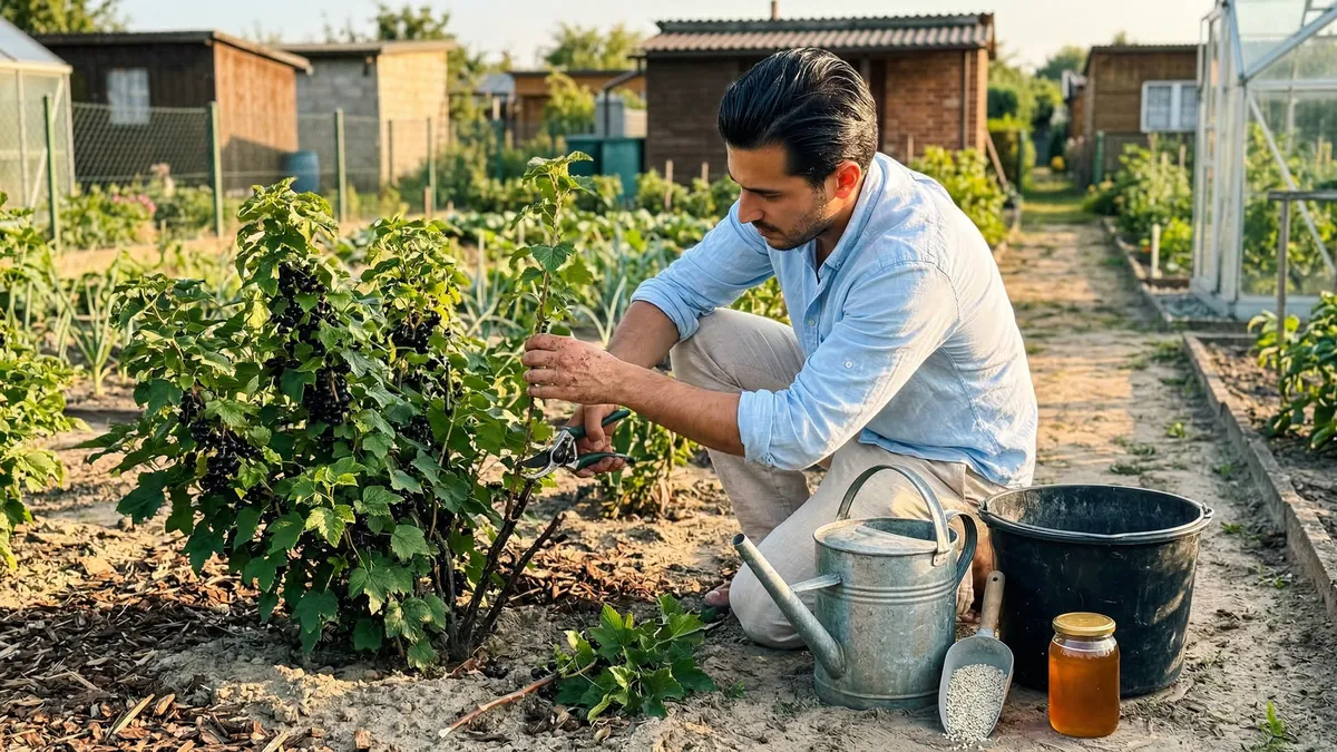 Czarna porzeczka obsypana owocami: nawożenie i cięcie krok po kroku