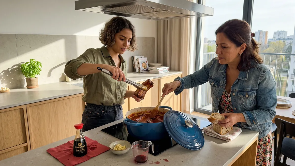 Duszone żeberka wieprzowe w sosie pomidorowo-winnym – przepis na mięso odchodzące od kości