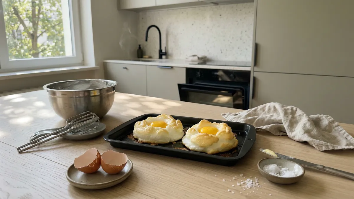 Jajko w chmurze krok po kroku: puszyste białko i płynne żółtko w 10 minut