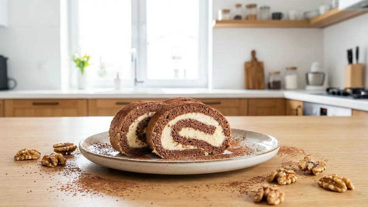 Keto tort „Bajka” bez cukru: orzechowa rolada z kremem, która zawsze się zwija