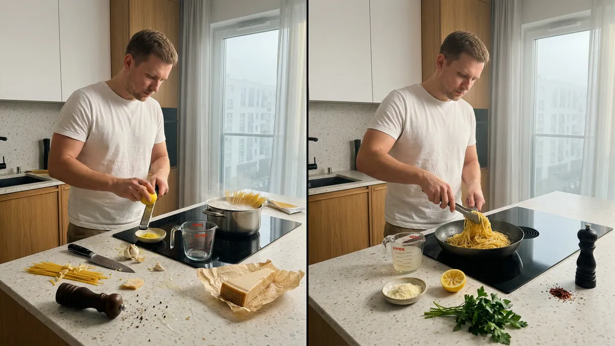 Makaron z cytryną i parmezanem w 15 minut: kremowy sos z wody po makaronie