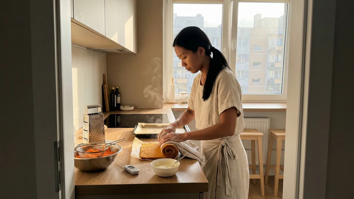 Rolada marchewkowa w 15 minut: cienki biszkopt, który nie pęka