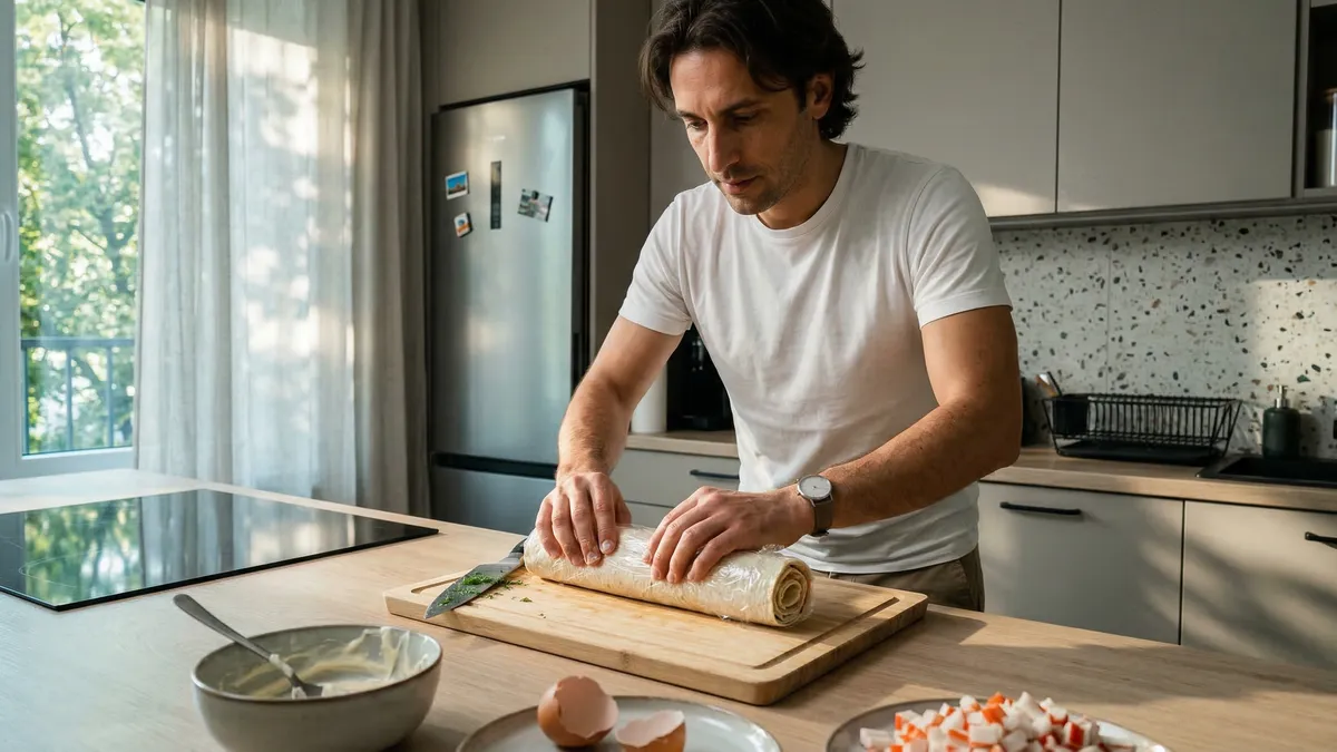 Rolada z lawasza z paluszkami krabowymi: warstwowa przekąska na imprezę