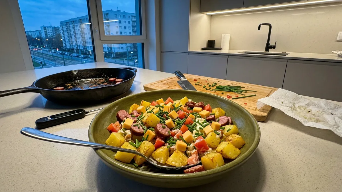 Sałatka bawarska z pieczonymi ziemniakami, kiełbasą i serem – przepis, który zawsze wychodzi