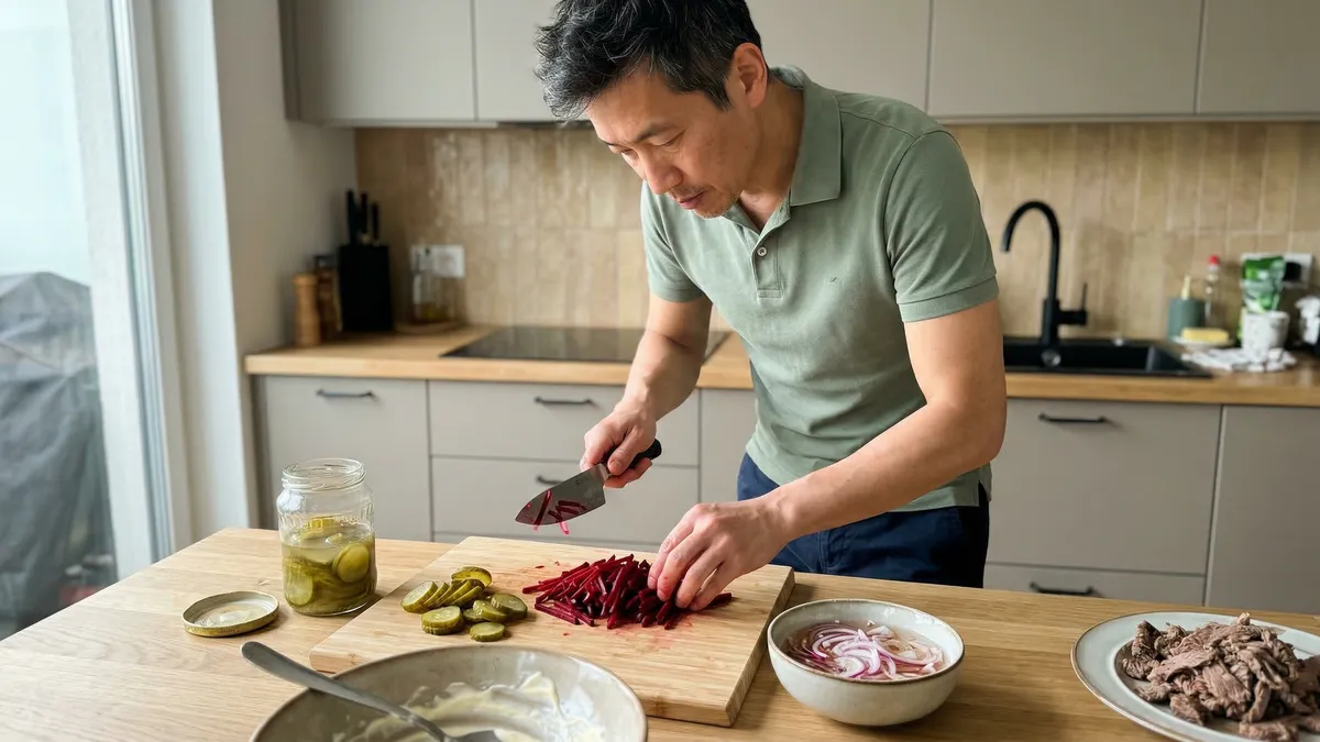 Sałatka królewska z wołowiną, burakiem i ogórkiem kiszonym – przepis krok po kroku