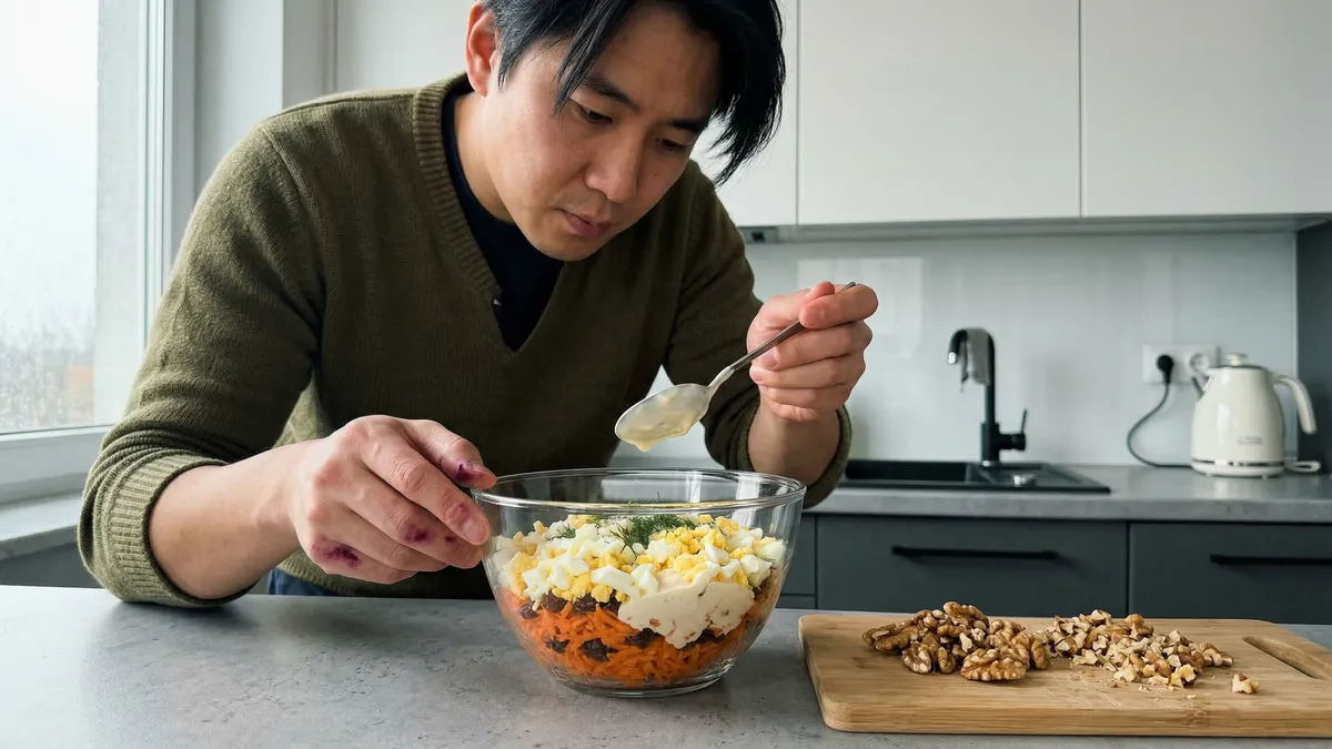 Sałatka warstwowa z burakiem i orzechami, która znika pierwsza ze stołu