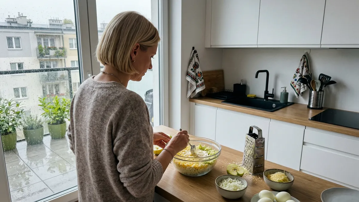 Sałatka warstwowa z jajkiem, serem i zielonym jabłkiem – prosty przepis, który robi wrażenie