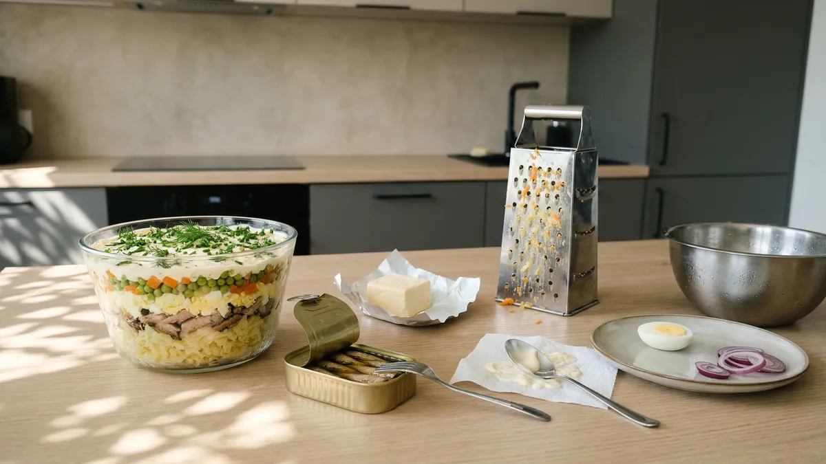 Sałatka warstwowa ze szprotkami: prosty przepis, który znika pierwszy na imprezie