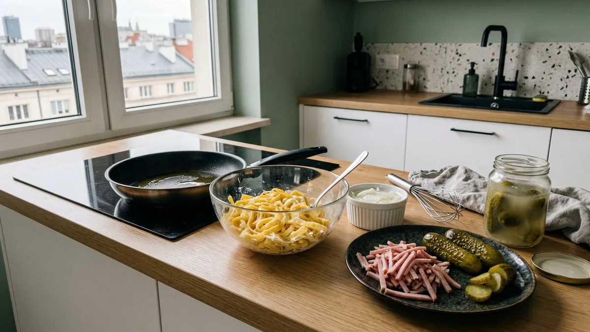 Sałatka z omletem i ogórkiem kiszonym – sycący hit z kilku składników