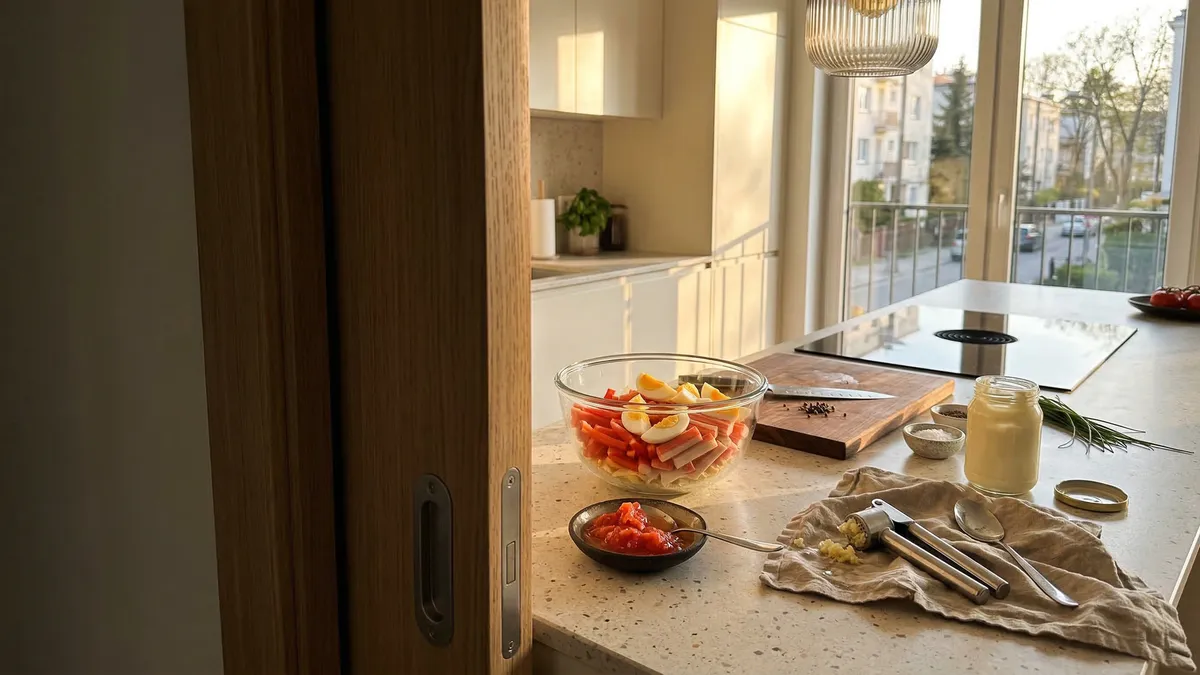 Sałatka z paluszkami krabowymi w 10 minut: prosty przepis z papryką i jajkiem