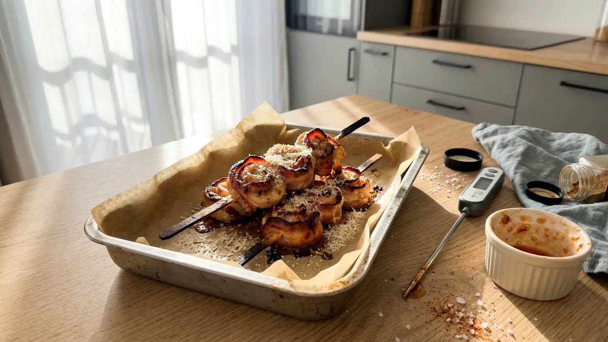 Ślimaczki z kurczaka w boczku na patyczkach – szybka przekąska z efektem wow