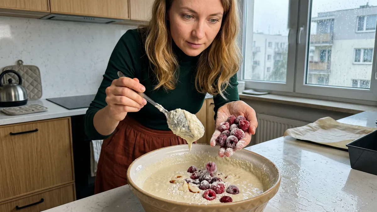 Szybkie ciasto na kefirze z mrożonymi owocami gotowe w 40 minut
