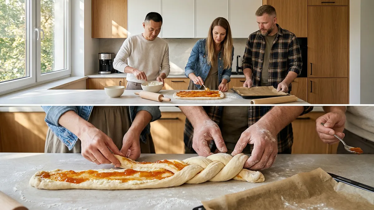 Twarogowa kosiczka z dżemem: szybkie ciasto bez drożdży gotowe w 40 minut