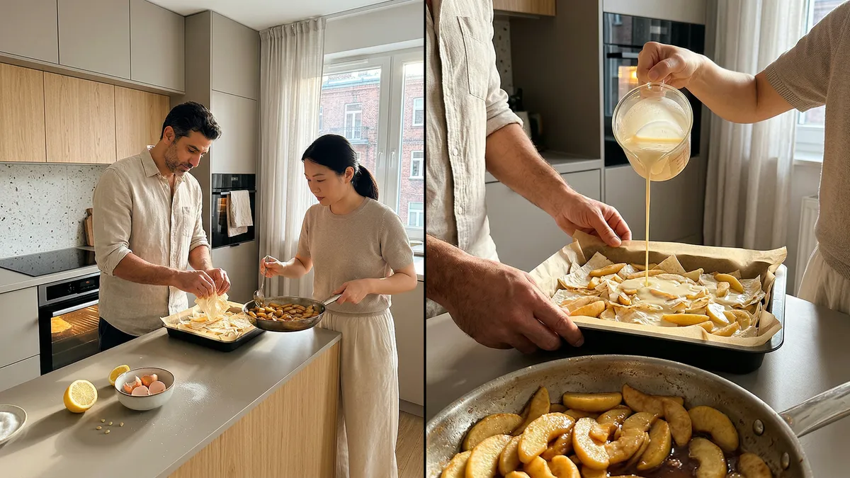 Warstwowy placek z lawasza z jabłkami, który udaje ciasto francuskie