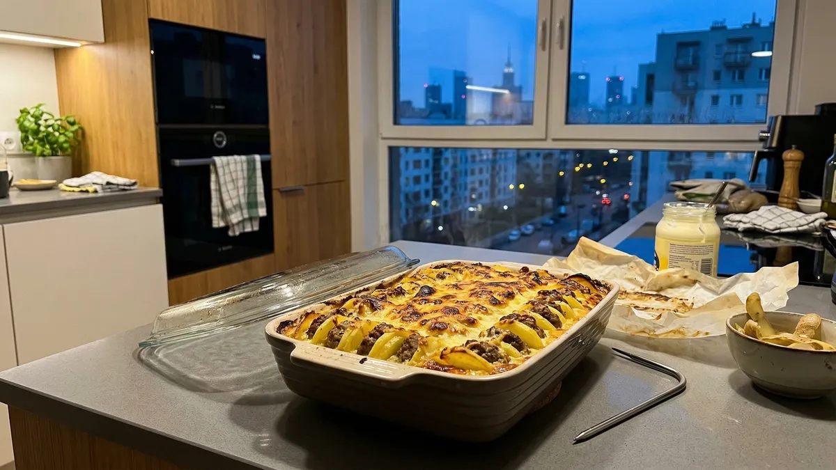 Zapiekanka ziemniaczana z mięsem mielonym układana w „monetki” – prosty obiad z piekarnika