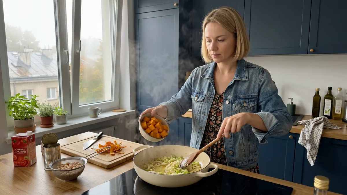 Zupa dyniowa z białą fasolą i pomidorami: sycący, wegański przepis na chłodne dni