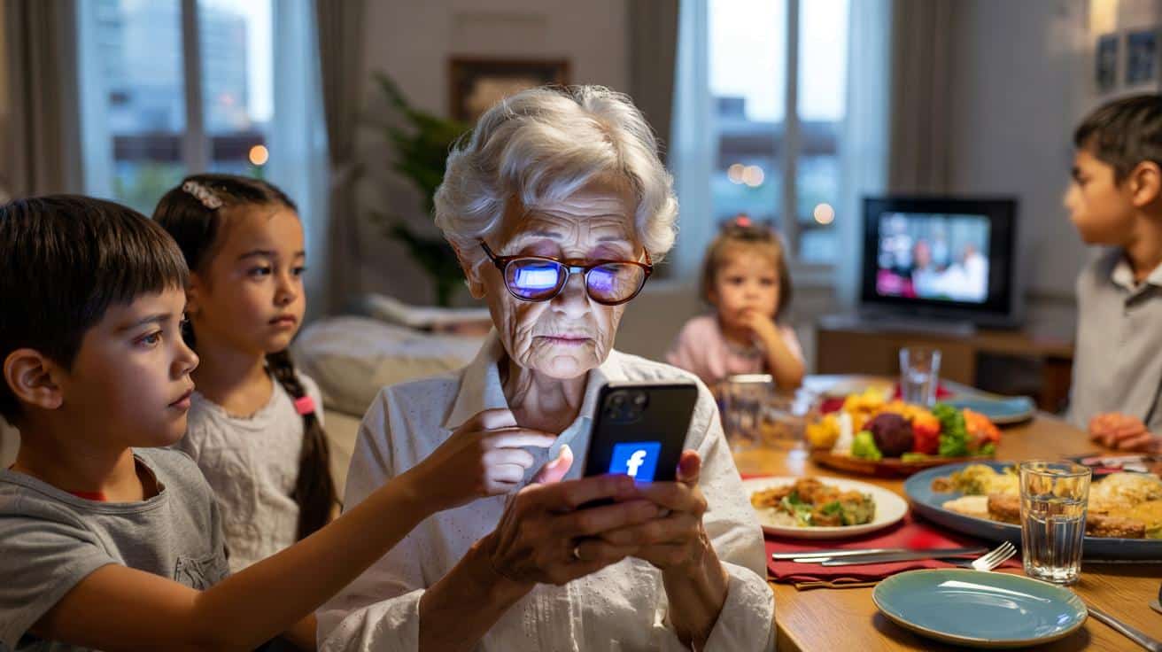 Babcia nie odrywa wzroku od Facebooka. Wnuki proszą: „Odłóż telefon choć na obiad”