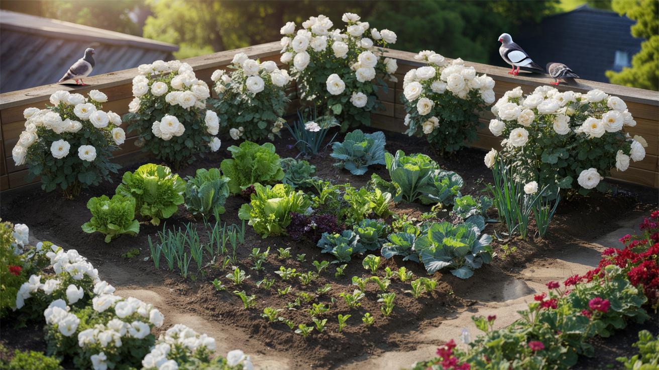 Biała róża zamiast straszaków: prosty trik na gołębie w ogrodzie