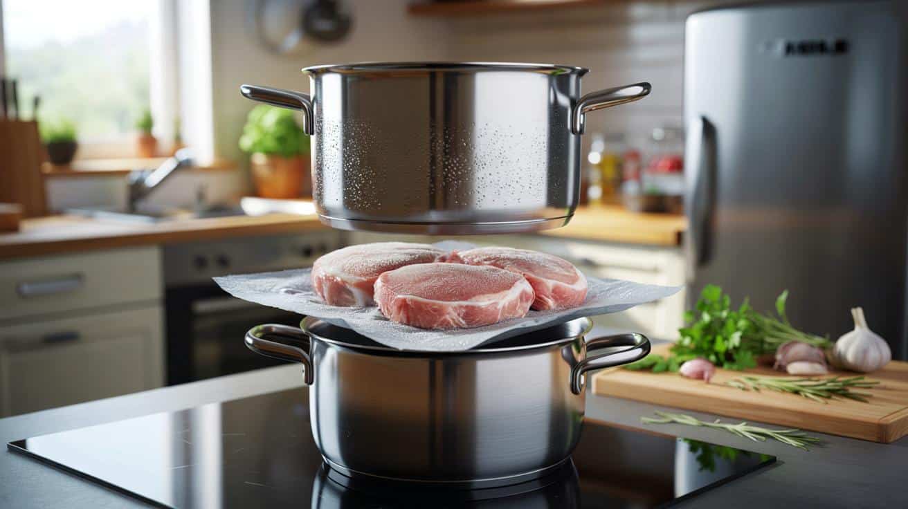 Błyskawiczne rozmrażanie mięsa: trik z dwiema garnkami robi furorę