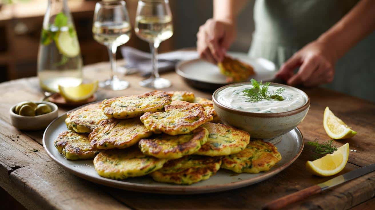Chrupiące placuszki z cukinii w greckim stylu, idealne na każde spotkanie
