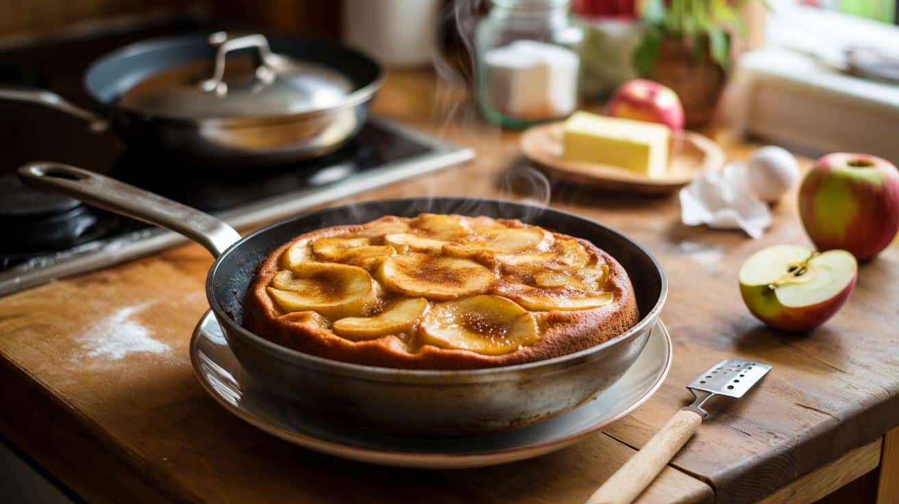 Ciasto jabłkowe z patelni w 25 minut: miękkie, pachnące i bez piekarnika