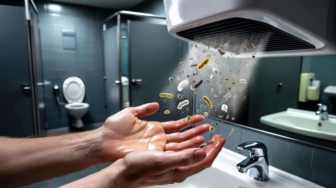 Czy suszarki do rąk w toalecie publicznej rozsiewają bakterię na twoje dłonie?