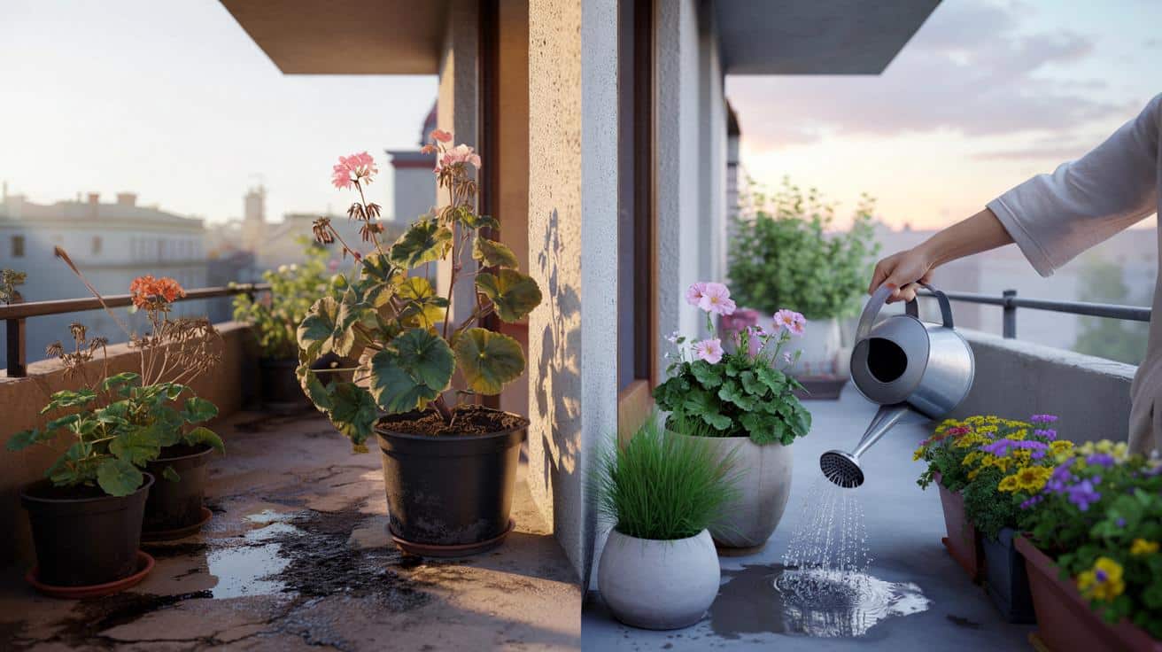 Dlaczego twoje rośliny balkonowe giną w upał mimo podlewania i jedna zmiana w porze podlewania która je ratuje