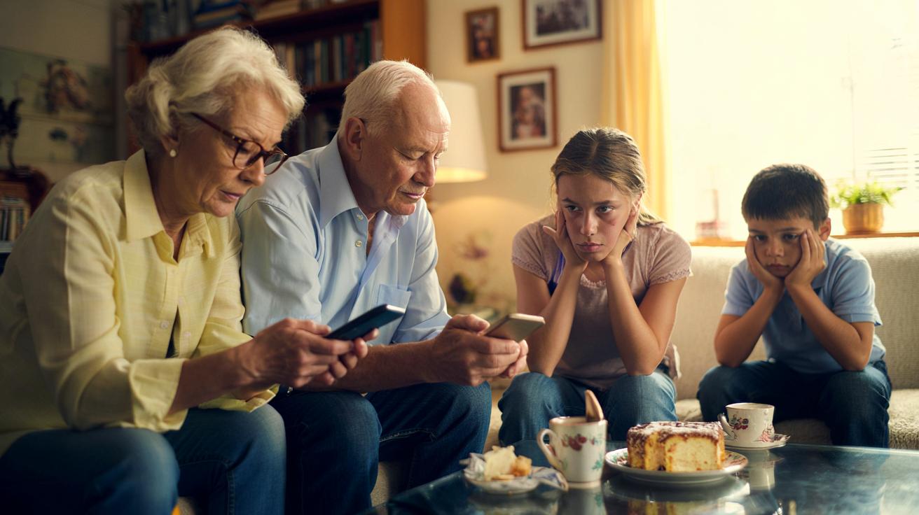 Dziadkowie wpatrzeni w ekrany: wnuki proszą, żeby odłożyli telefon