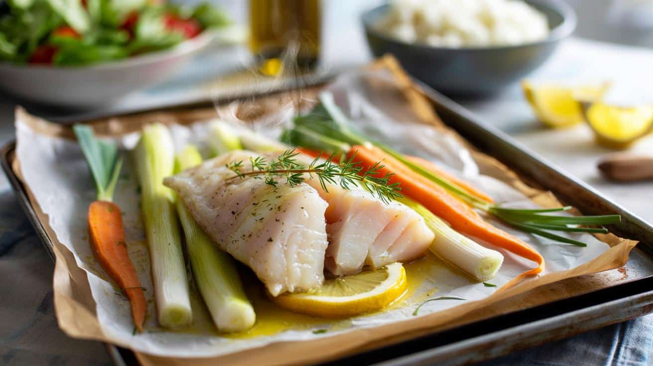 Genialny dorsz z warzywami w papierze: lekki obiad w 12 minut