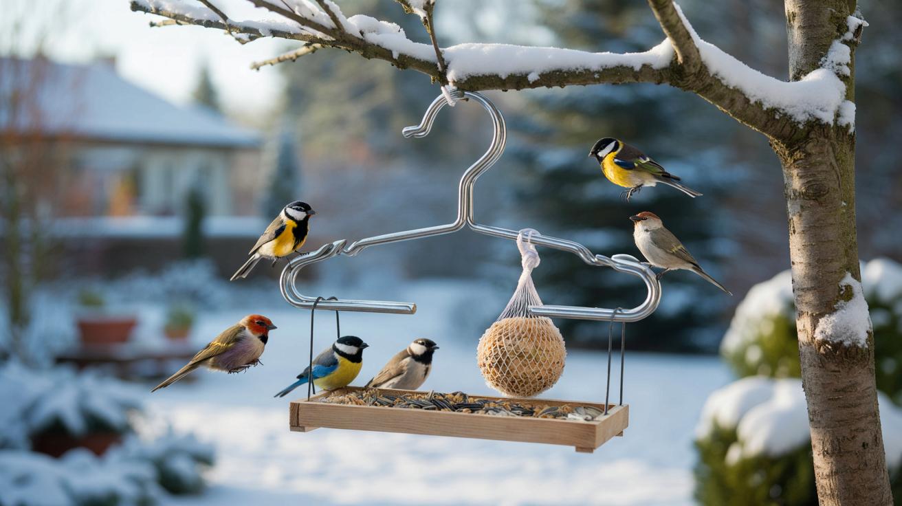 Genialny trik na karmnik zimą: wystarczy zwykły metalowy wieszak