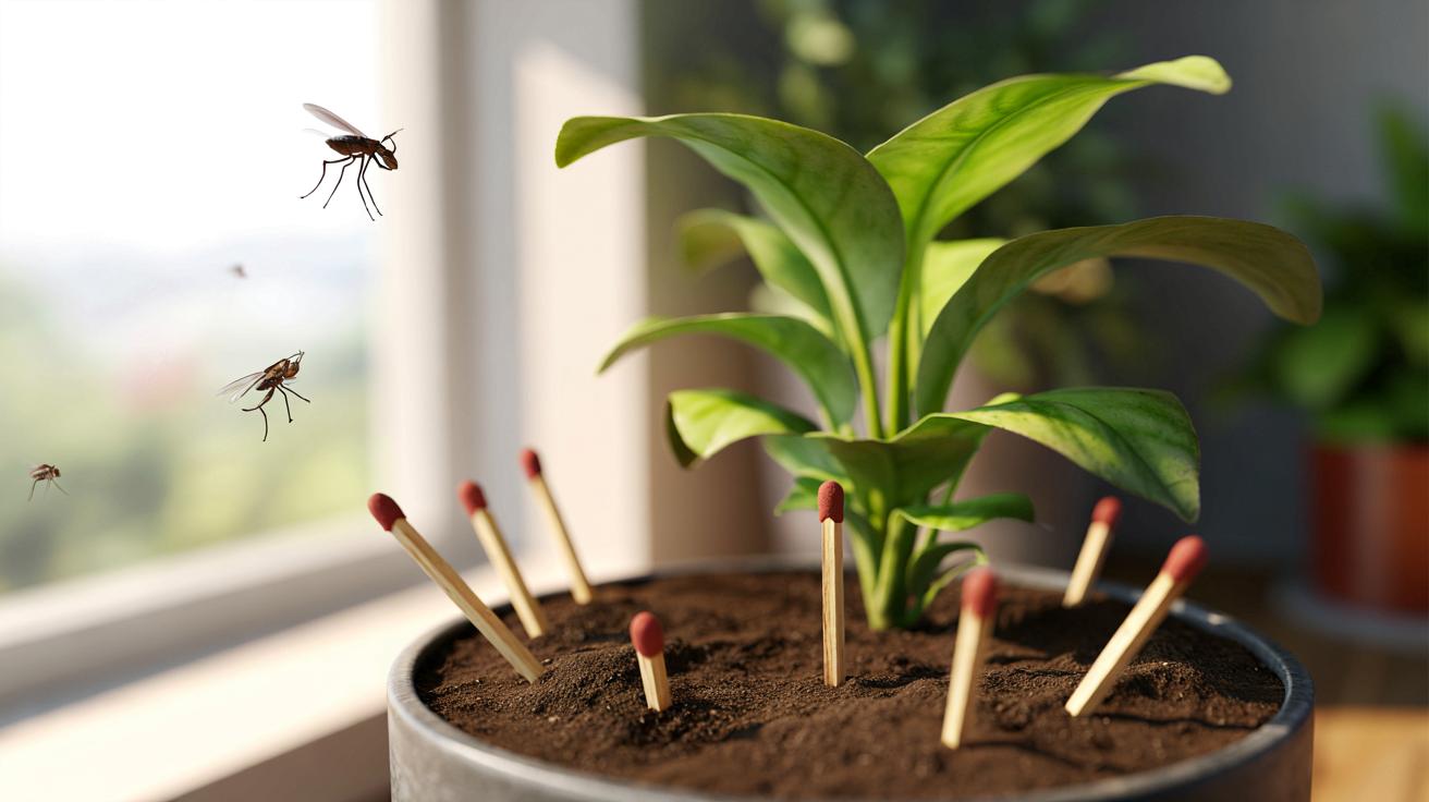 Genialny trik kwiaciarzy: jak zapałki ratują doniczki przed muszkami